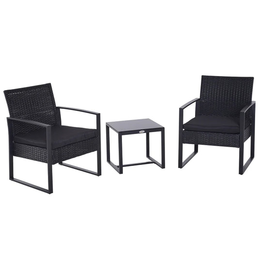 Ricardo 3pc Rattan Wicker Chair and Table Set - Black