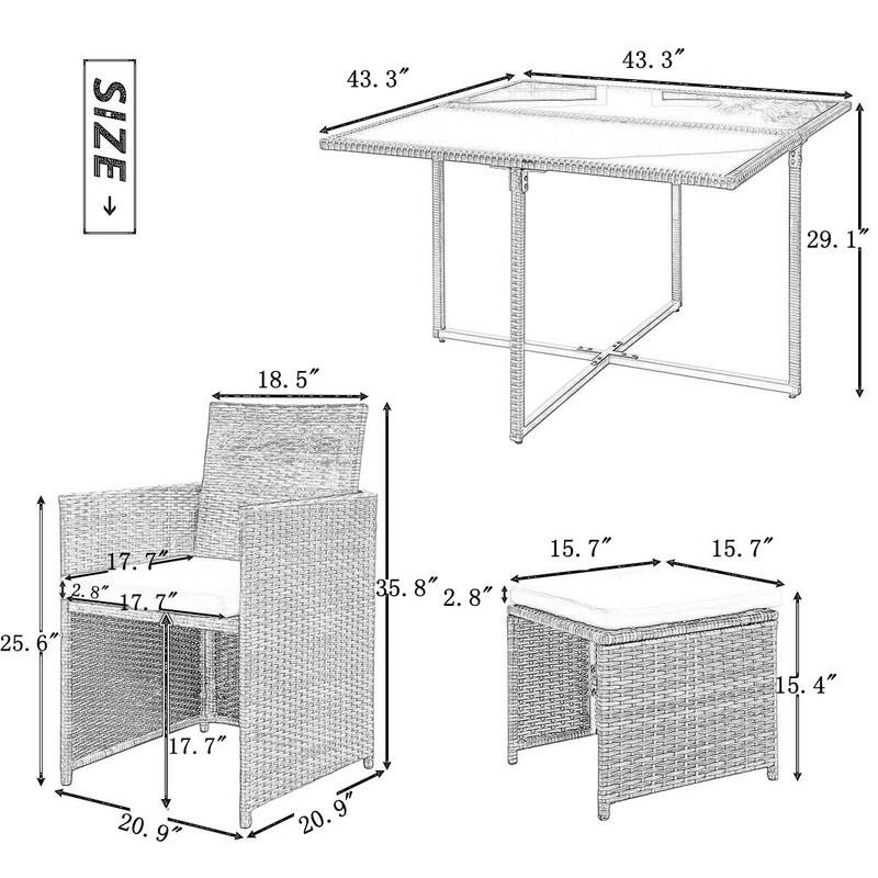 9-PCS Outdoor Rattan Wicker Patio Dining Table Set