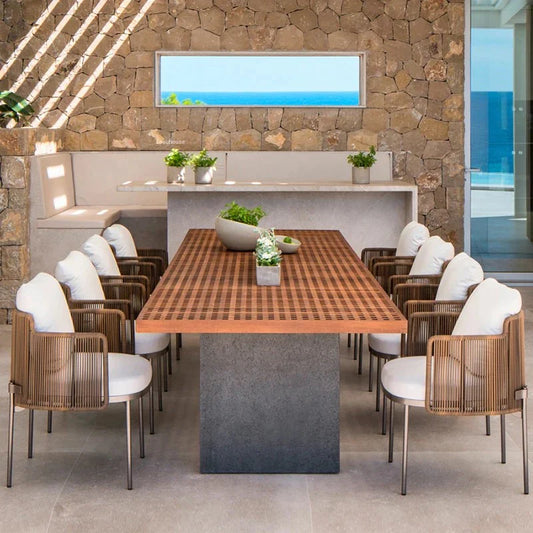 Patio Dining Set 8 Rattan Lounge Chair And Teak Dining Table