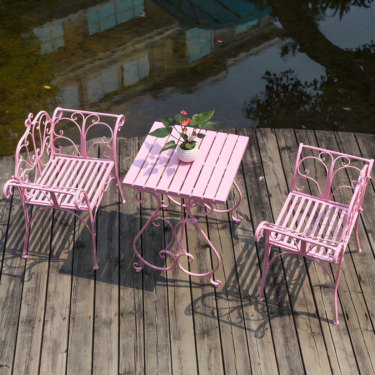 🌸 Luxury Wrought Iron Bistro Set – 3 Pieces