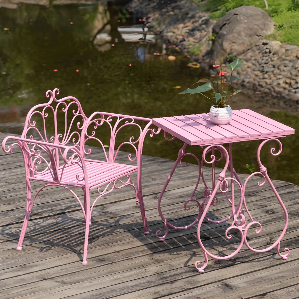 🌸 Luxury Wrought Iron Bistro Set – 3 Pieces