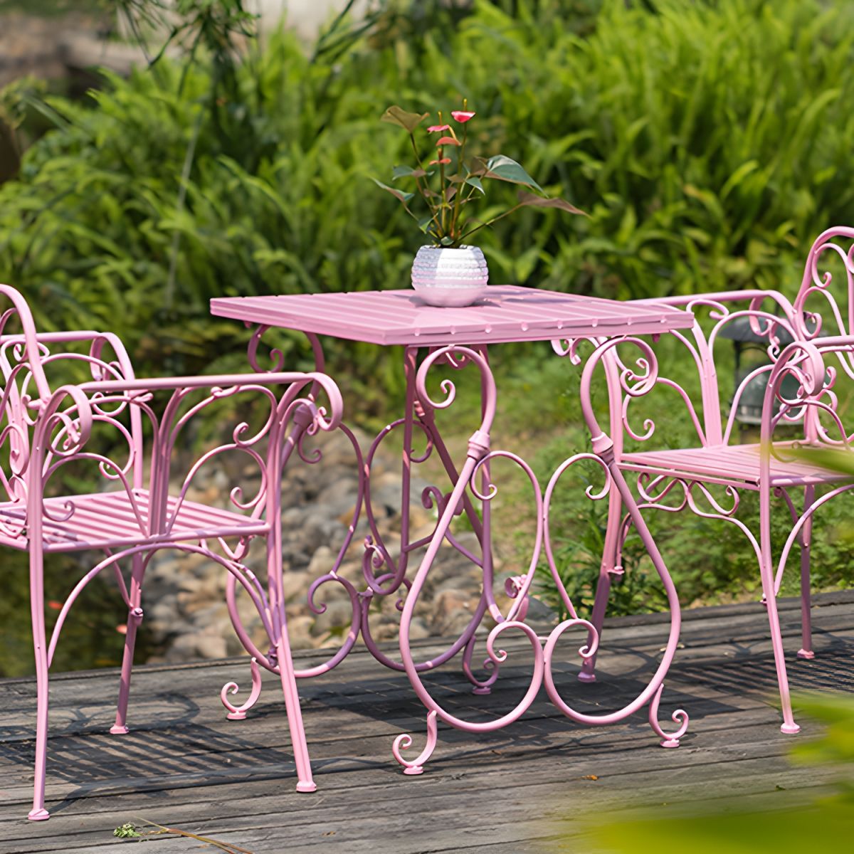 🌸 Luxury Wrought Iron Bistro Set – 3 Pieces