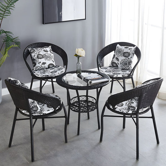 Glass Dining Table Set with Armless Rattan Chair for Courtyard - Table & Chair(s) 3