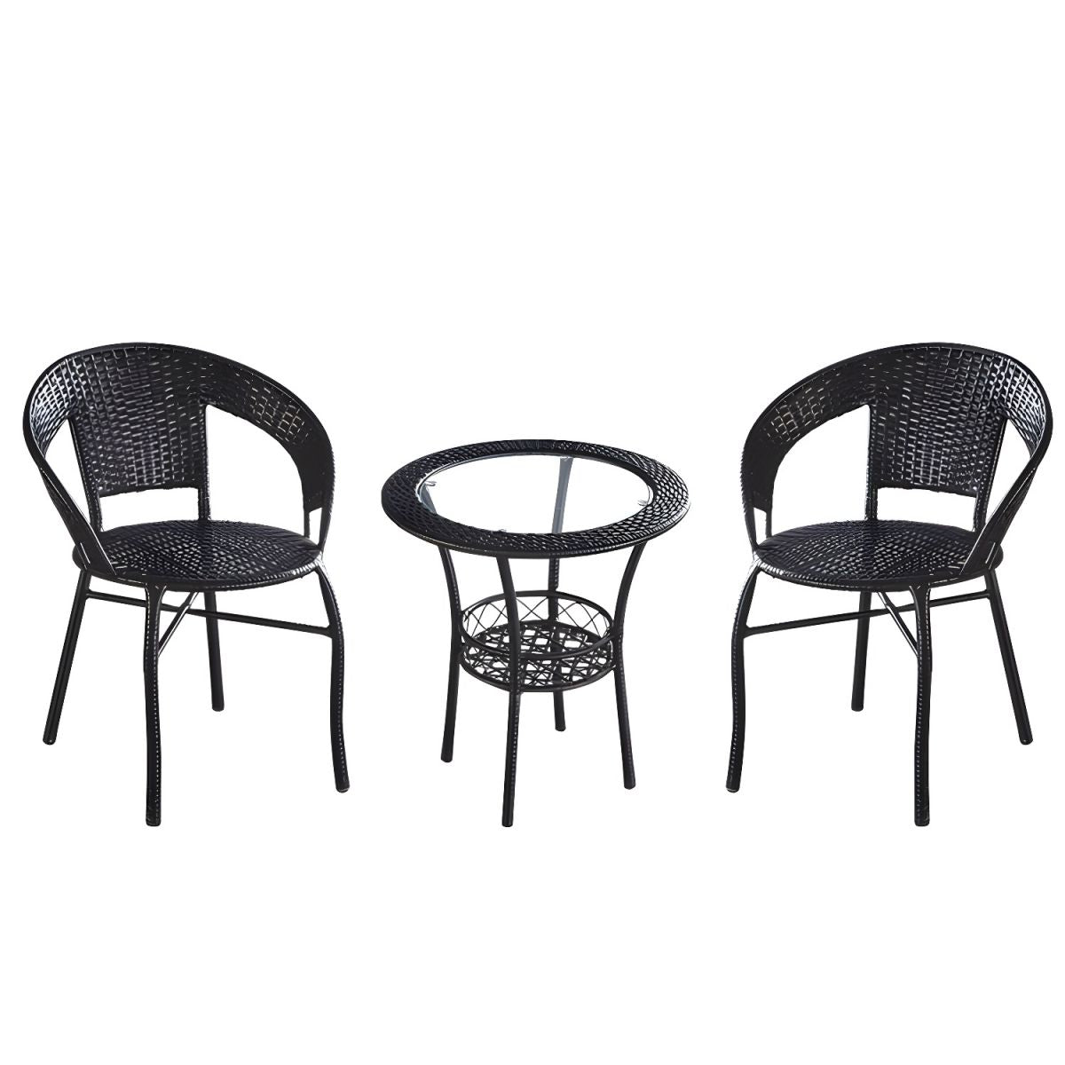 Glass Dining Table Set with Armless Rattan Chair for Courtyard - Table & Chair(s) 3