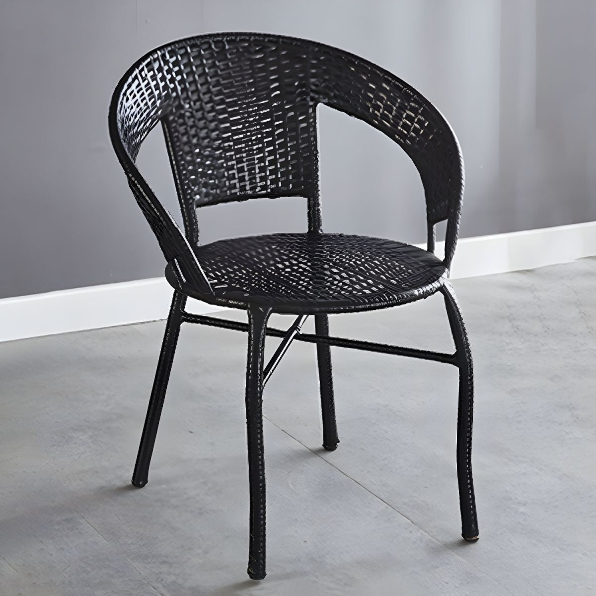 Glass Dining Table Set with Armless Rattan Chair for Courtyard - Table & Chair(s) 3