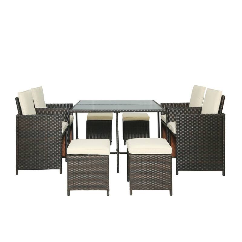 9-PCS Outdoor Rattan Wicker Patio Dining Table Set
