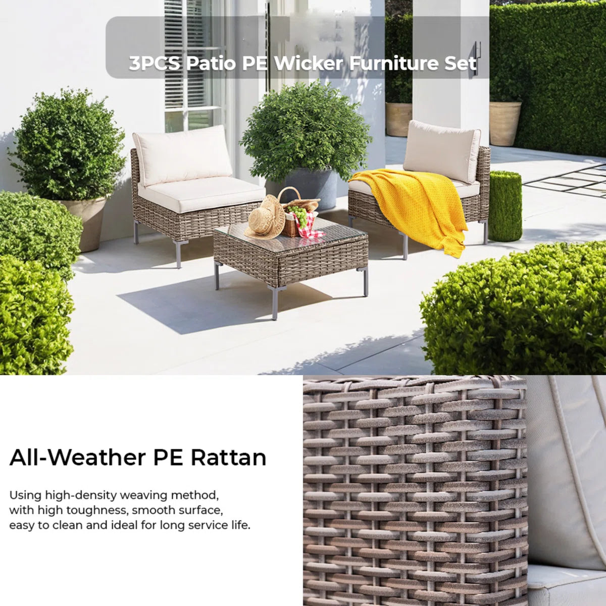 Aldos Premium 3-Piece All-Weather Patio Lounge Set