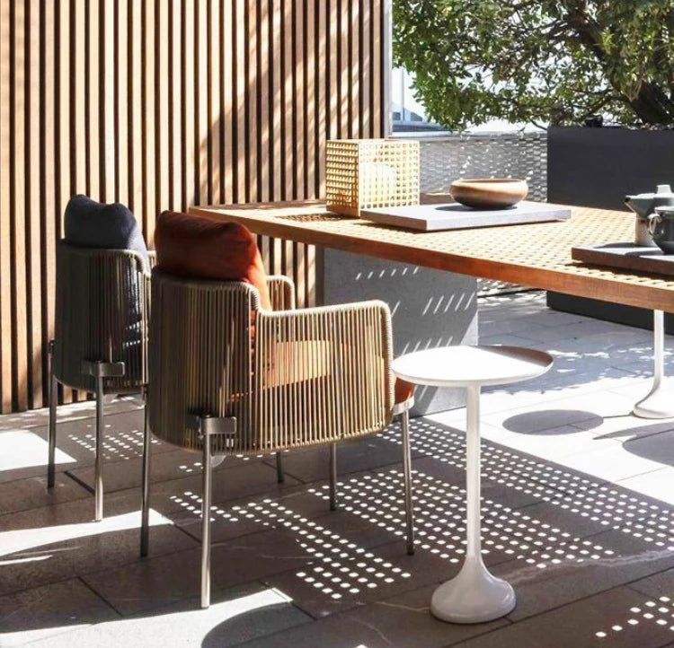 Patio Dining Set 8 Rattan Lounge Chair And Teak Dining Table