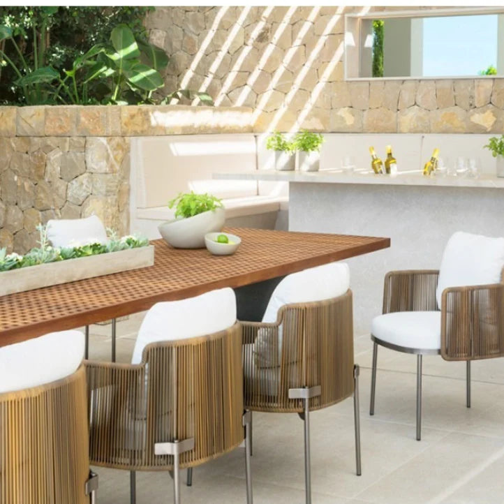 Patio Dining Set 8 Rattan Lounge Chair And Teak Dining Table